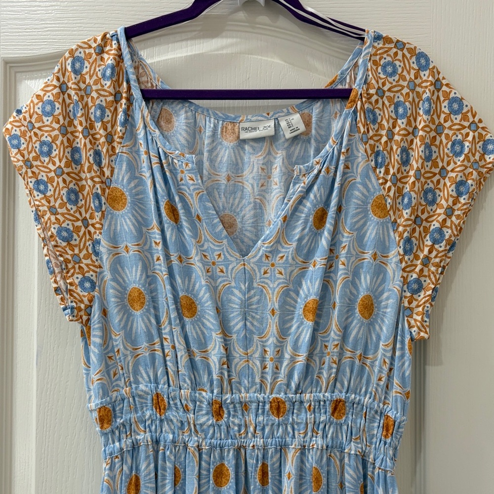 Rachel Zoe Light Blue and Mustard Patterned Maxi Dress
